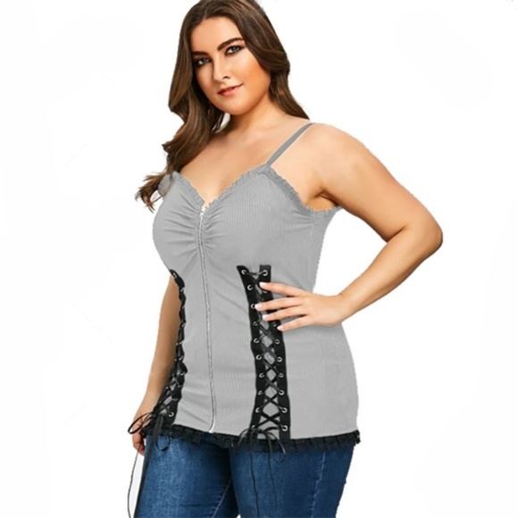 🎆Side Tie Lace Up Plus Size Slip Top🎆 - Picture 3 of 6